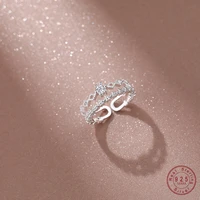 s925 sterling silver double crown zircon ring for women korean simple small fresh open ring jewelry