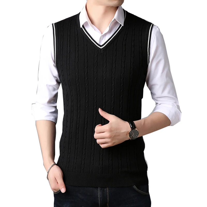 

2023 Fashion Knitwear Men Slim V-neck Sleeveless Sweater Winter Clothes Sweaters Autumn Wear Mens Classic New Black