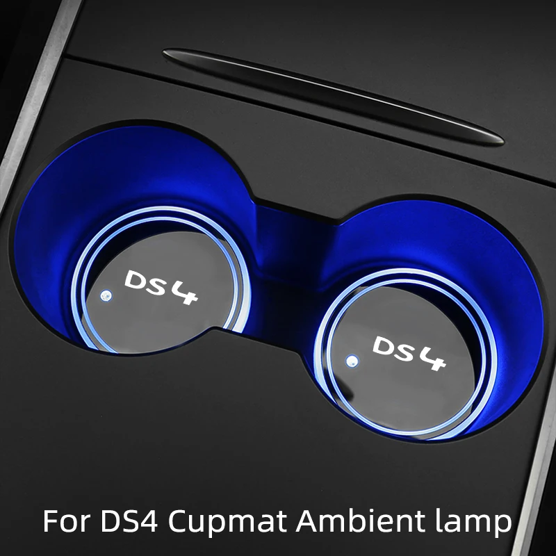 

For Cabrio DS4 Car Luminous Water Cup Coaster 7 Colorful Car Led Atmosphere Light Car logo Cupmat Ambience lights accessories