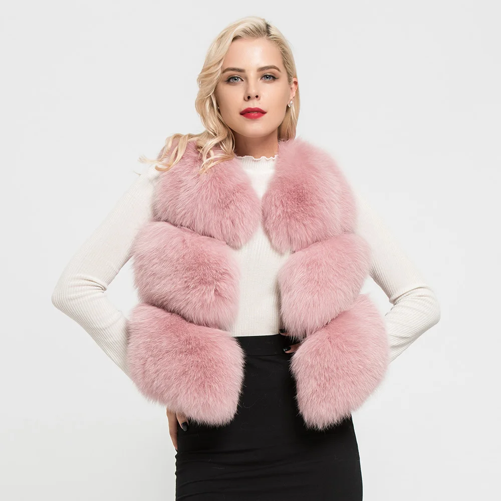Enlarge Women's Real Fox Fur Vest Winter Warm High Quality 3 Rows Waistcoat Sleeveless Coat Fashion Fur Gilet S7162