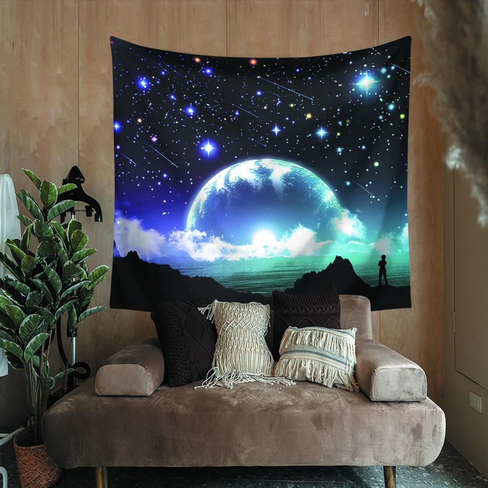 

Сказочный гобелен с планетами, космос, психоделическая луна, земля, Вселенная, Настенный декор для комнаты HD для гостиной, спальни
