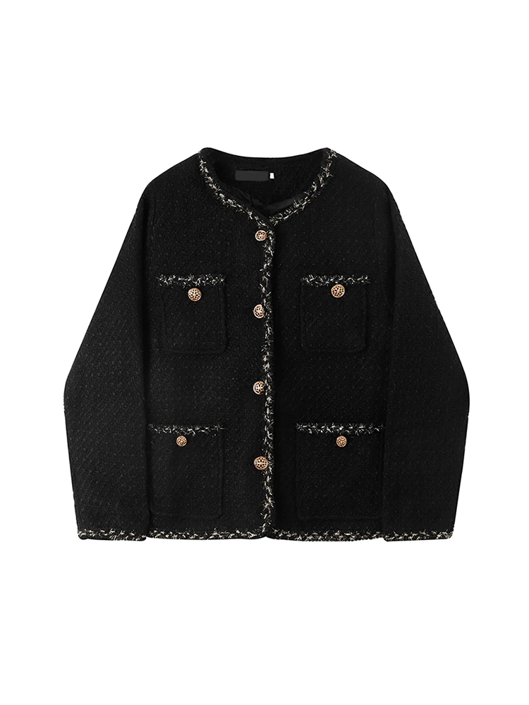 

Autumn Winter Small Fragrant Tweed Jacket Coat Women Vintage Woolen Short Coats Streetwear Elegant Casual Slim Outwear Tops 2023