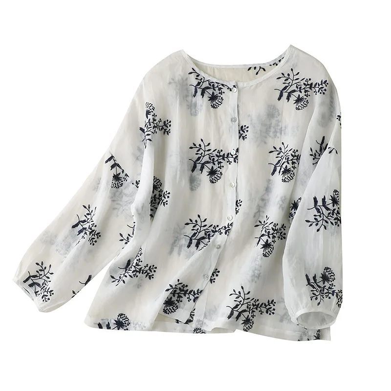 

Женские рубашки с вышивкой и цветами рами, тонкие прозрачные прямые летние рубашки большого размера, модная женская одежда, весна-лето 2022