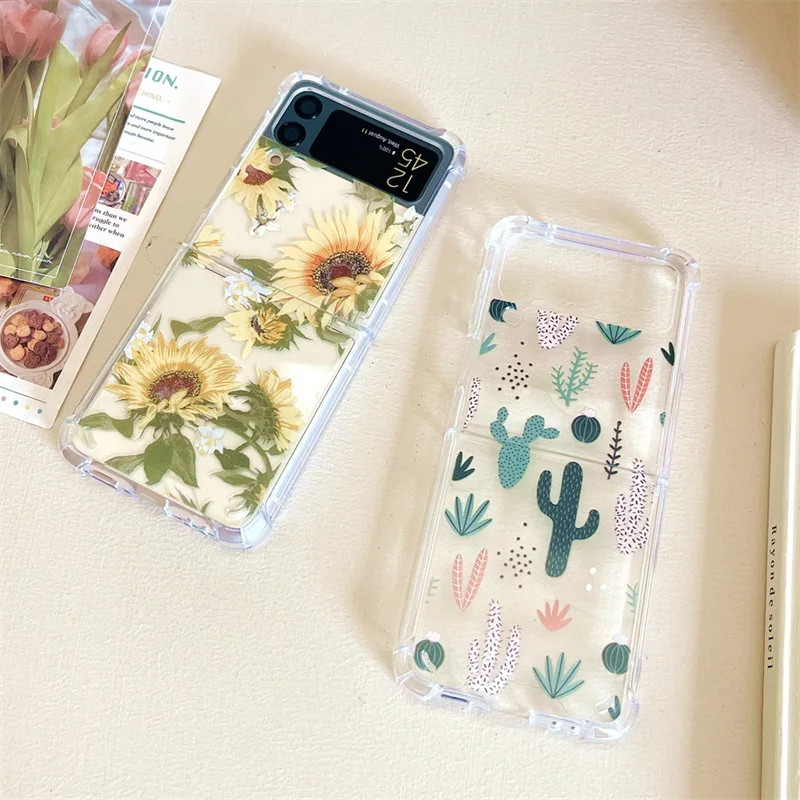 

Cactus Sunflower Transparent Phone Case for Samsung Galaxy Z Flip 3 Z Flip 4 Soft TPU Back Cover for ZFlip3 ZFlip4 Case Shell