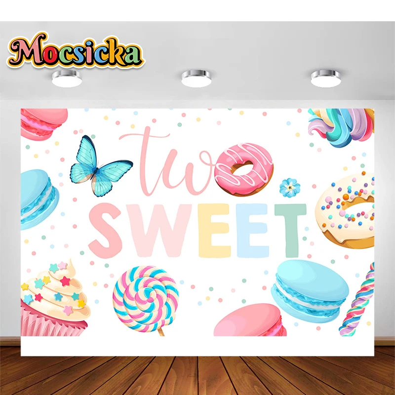 

Mocsicka Two Sweet Backdrop Donut 2nd Birthday Party Decor Photography Background Dessert Table Studio Props Supplies Banner