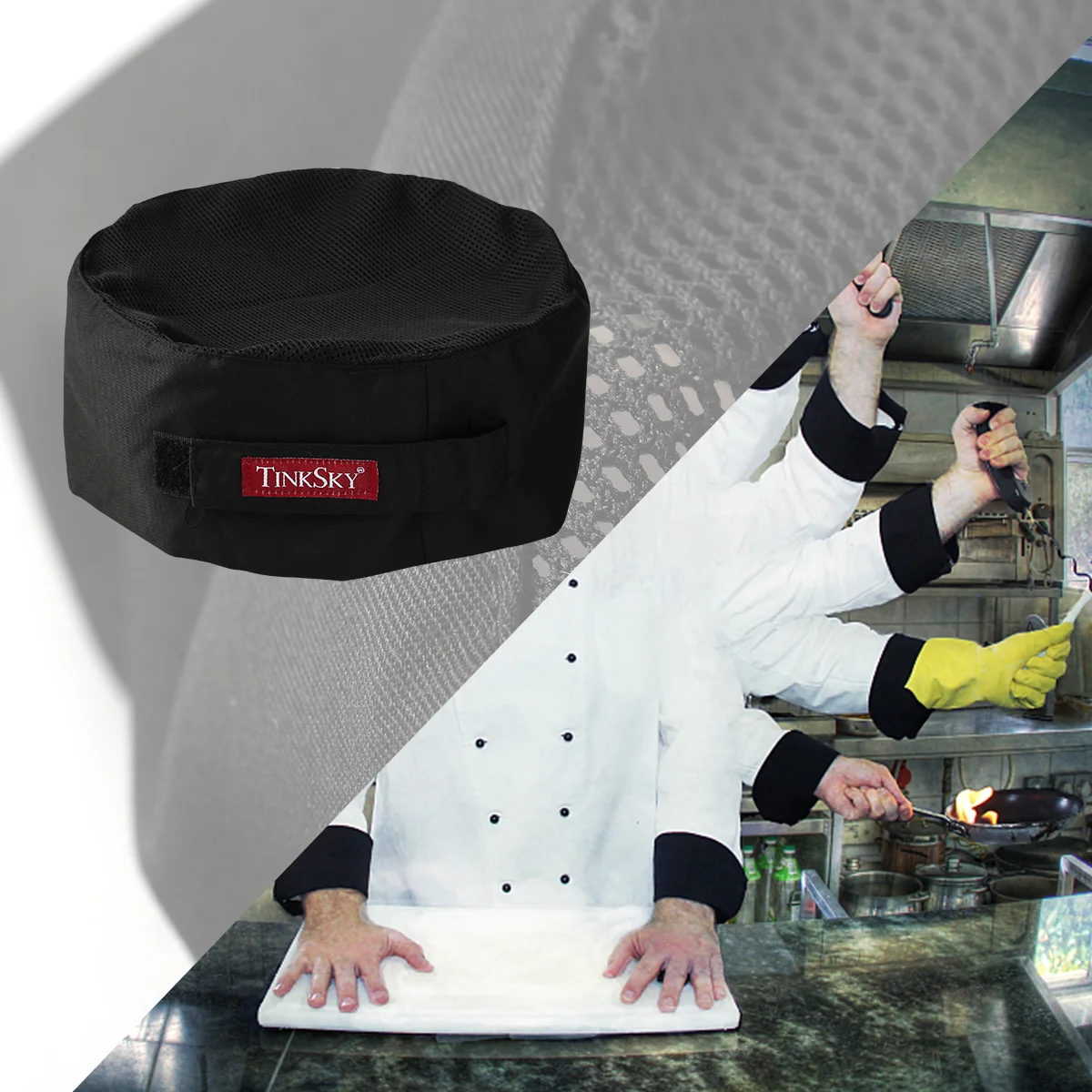 

Breathable Mesh Professional Catering Hat with Adjustable Strap - (Black)