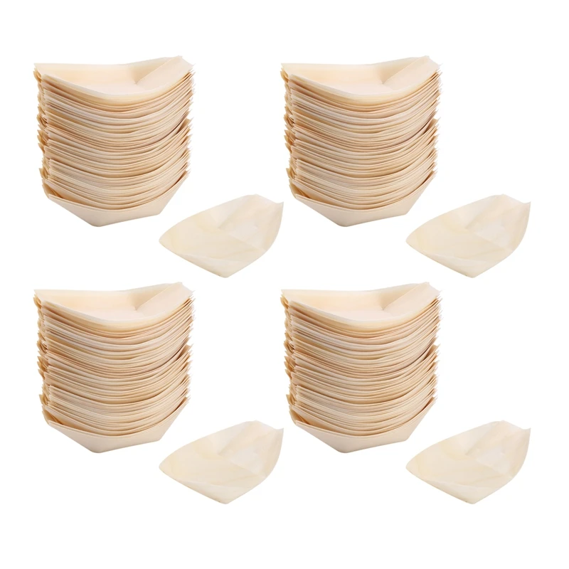 

200X Finger Food - Bowls, "Boat" Biodegradable Wood 11 Cm X 6.5 Cm