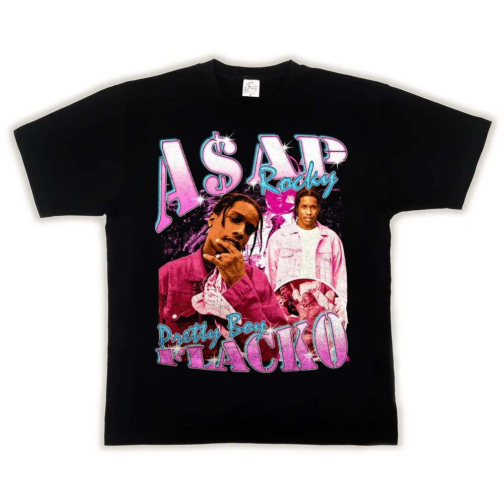 High Quality ASAP Rocky Portrait Graphic Aesthetics T-shirts Hip Hop Cotton Short Sleeve Loose Couple Tees Casual Harajuku Tops