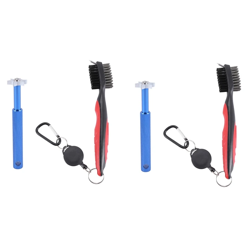 

2X Golf Groove Sharpener Tool Golf Club Groove Sharpener And Retractable Golf Club Brush For Golfers Blue And Red