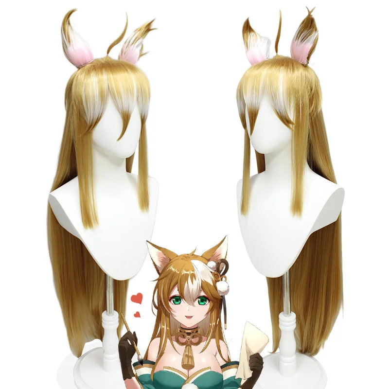 

Genshin Impact Miss Hina Cosplay Wig Gradient Synthetic Heat Resistant Hair Ms. Gorou Cosplay Wig With Ears Hair Accessories Wig