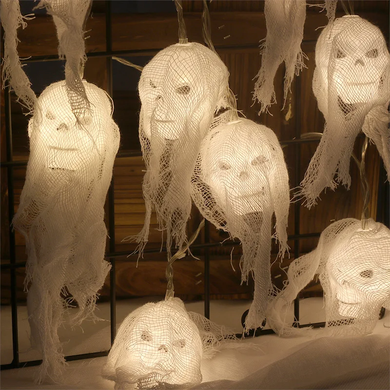 

Halloween New Product Skull Head Lantern String Horror Gauze Ghost Head Horror Atmosphere Decoration Colorful Lantern