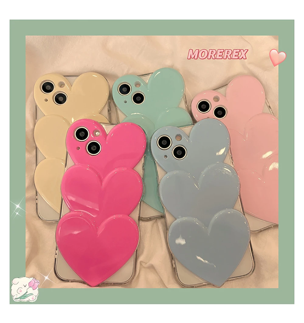 

3D Candy Color Cute Love Heart Lovely Phone Case For iPhone 11 12 Pro XS Max X XR Glossy Soft Shockproof Back Cover Case capa