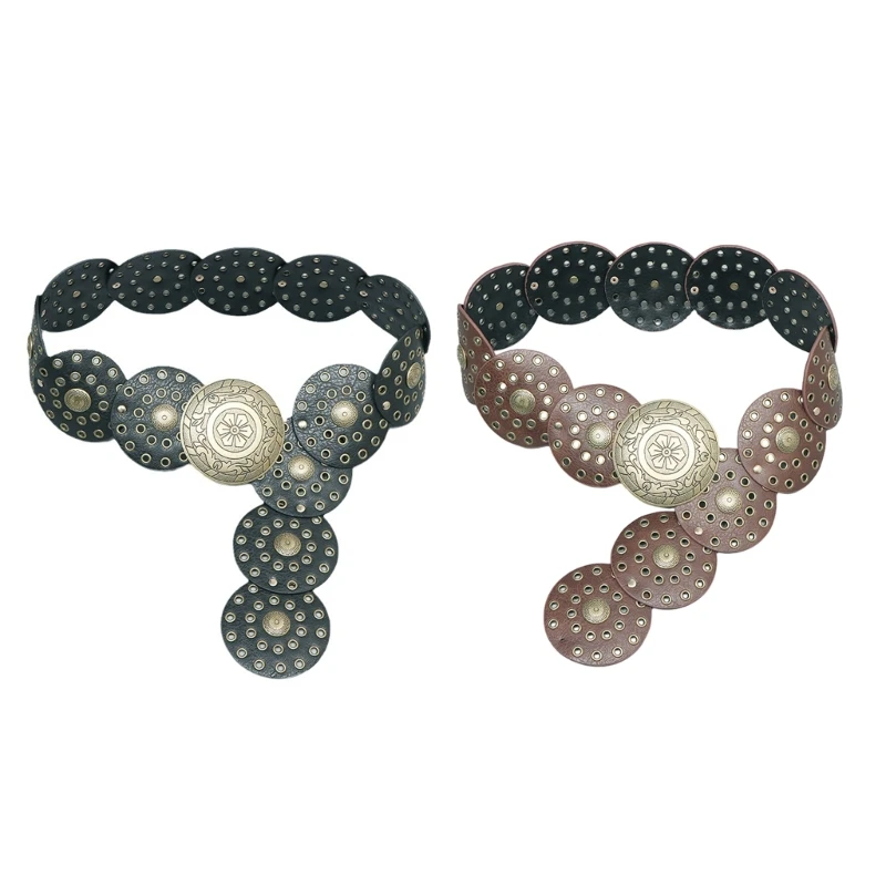 

Cowboy Belt for Women Fashion Hollowout Wide Belt Gothic-Style Round Buckle Waistband for Jeans Pants Female Accessories
