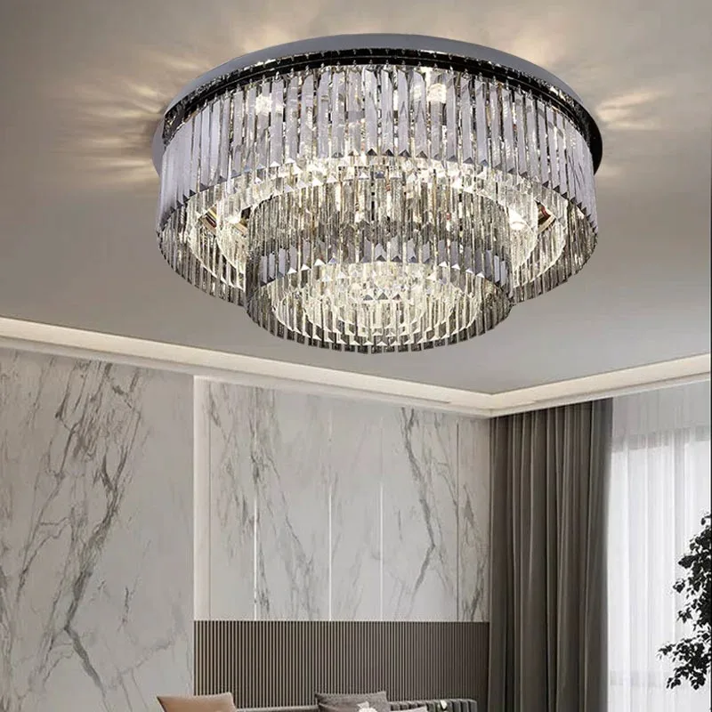 

Smoke Grey Luxury Crystal Led Ceiling Light 2023 Home Decor Living Room Lampara De Techo Modern Cristal Suspension Luminaire