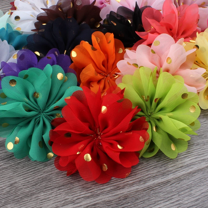 

10PCS 7.5CM 2.9" Fashion Gold Point Puffy Flower For Hair Accessories Ballerina Chiffon Flower Ornaments For Wedding Bouquet