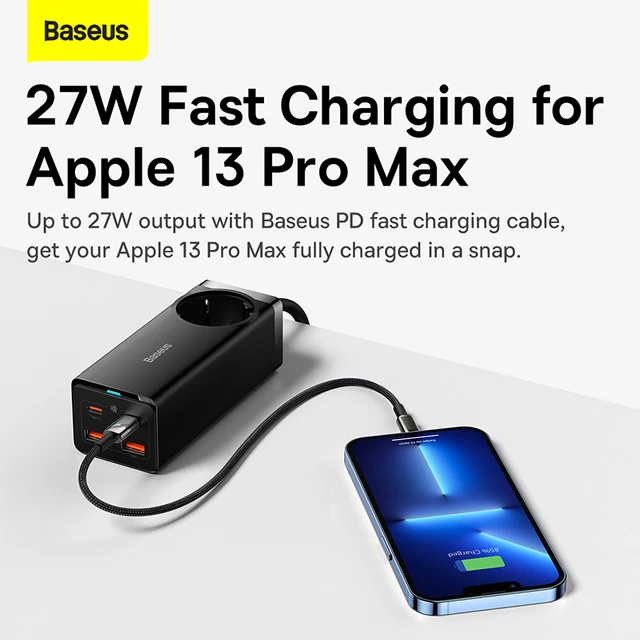 Baseus 100W 65W GaN USB Charger Desktop Power Strip Type C PD QC Quick Charge 4.0 3.0 Fast Charging For iPhone 14 13 MacBook Pro 4