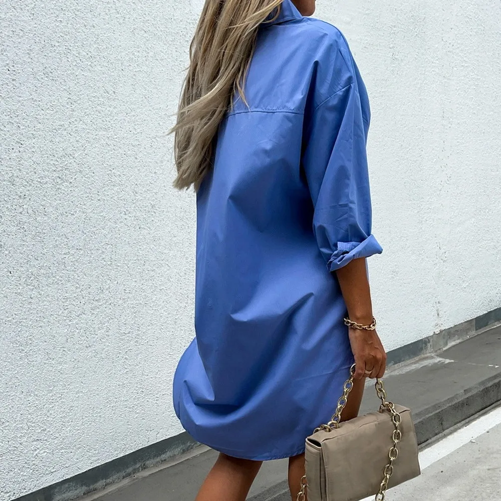 Блузка женская оверсайз с карманами однотонная Свободная рубашка в Корейском