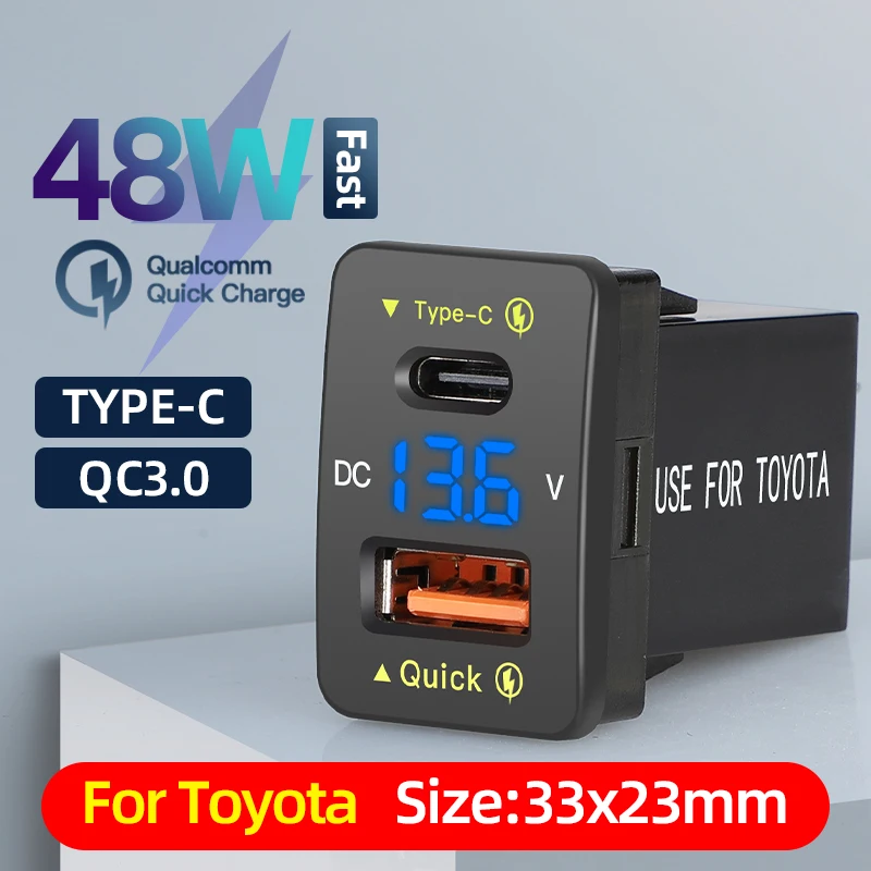 

QC3.0 48 Вт USB C PD порт 12 В/24 В автомобильное зарядное устройство аксессуары адаптер розетки для мобильных телефонов Toyota вольтметр с быстрой зарядкой