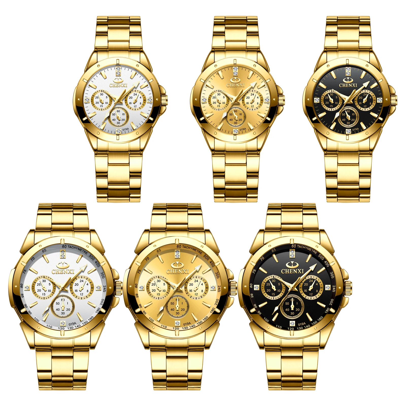 CHENXI New Luxury Golden Dial Couple Mens Women Watches Fashion Quartz Watch Stainless Steel Business Luminous Waterproof Clock