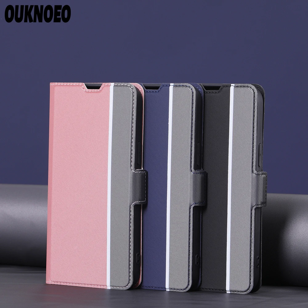 

Luxusy Magnetic Stripes Leather Case For iPhone 14 Plus Pro Max 13 12 11 Pro XS Max 7 8 6s Plus XR SE Stand Flip Wallet Cover