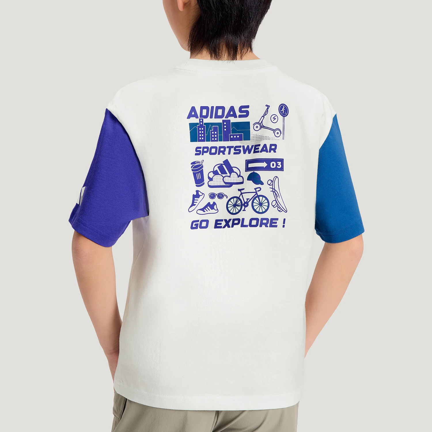 Фото Оригинальный летний детский пуловер Adidas с круглым вырезом, приятная для кожи и дышащая футболка с короткими рукавами KH0267 №2