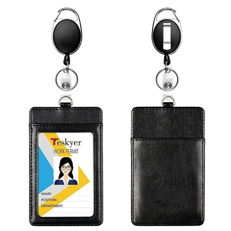 

PU Leather Working Permit Case with Retractable Badge Reel for Staff Workers Employee's Pass Work Card Holder Cover Case Sleeve