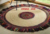 carpet natural jute and cotton 3x3 ft multicolor rug double sided home decoration guest decorative rug bedroom decor