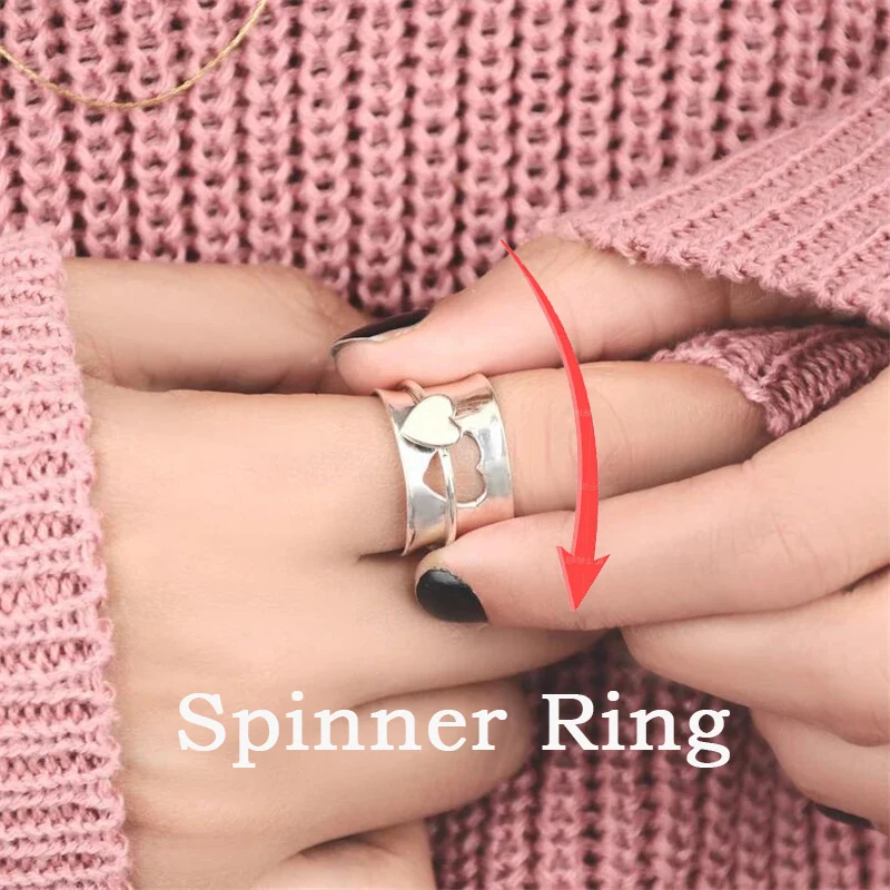 

Hollow Out Heart Rings For Women Rotate Fidget Spinner Ring Anti Stress Anxiety Ring Engagement Wedding Jewelry Gift Bague