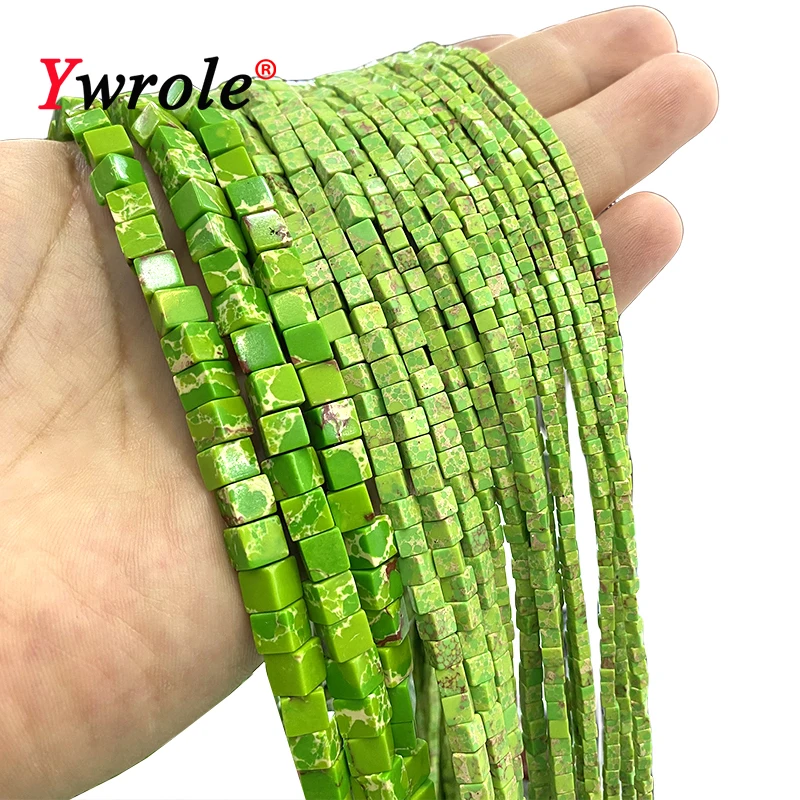 

2 3 4MM Natural Stone Cube Green Imperial Jasper Loose Square Spacer Beads for Jewelry Making DIY Bracelet Accessories 15‘’