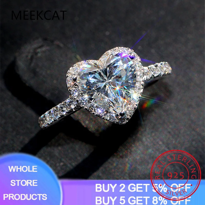 

100% Original 925 Sterling Silver Dazzling CZ Ring White Heart Love Rings For Women Wedding Fingers Silver 925 Jewelry R09