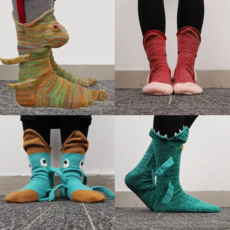 

Chameleon Knit Crocodile Socks Funky Christmas Alligator Socks Whimsical Knitting Cute Fish Socks Animal Shark Socks Winter