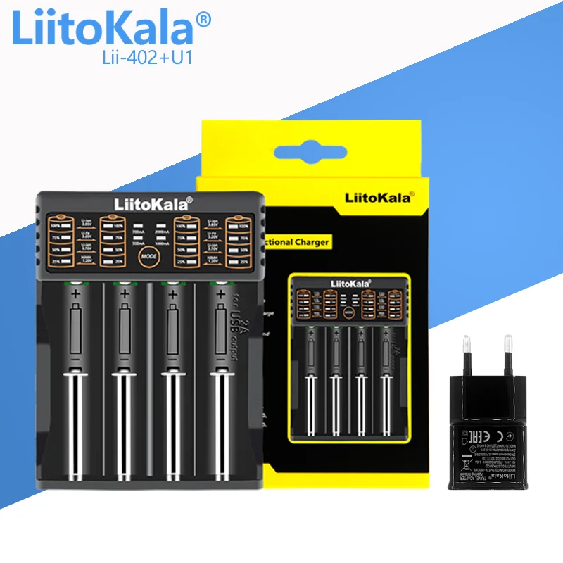 

1-5PCS LiitoKala Lii-402+U1 18650 Smart Battery Charger 1.2V 3.7V 3.2V 3.85V for 26650 18500 18350 17500 16340 14500 Battery