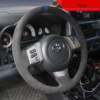 hand stitched leather black suede car steering wheel cover for toyota fj fjcruiser car accessories