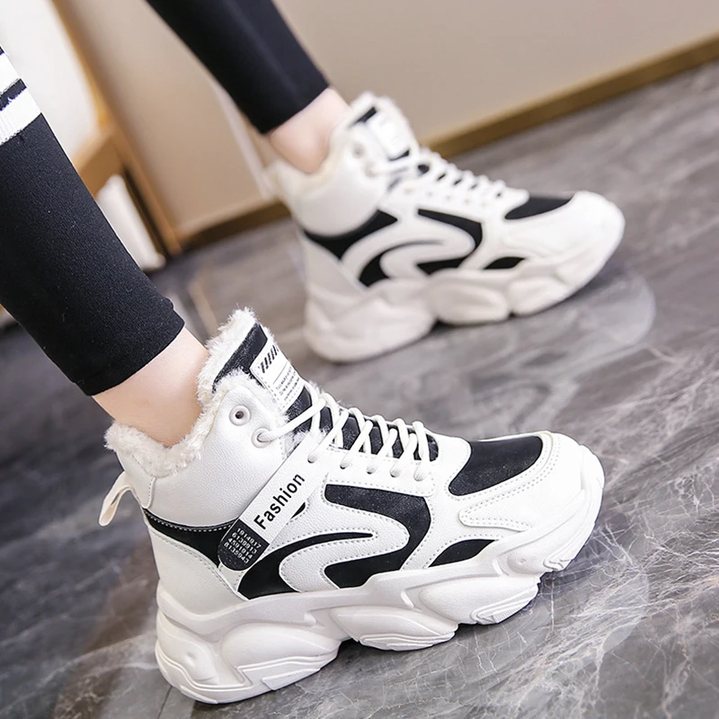 

Winter Warm Plush Ankle Boots 2022 New Fashion Sneakers Women Snow Boots Woman Casual Shoes Female Lace Up Chunky Footwear
