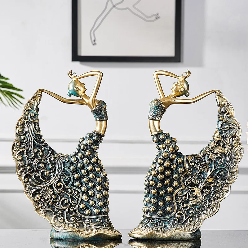 

Decoration Crafts Nordic Peacock Dancer Figurines Home Decor Resin People Statue Sculpture Luxury Living Room Office Accessories