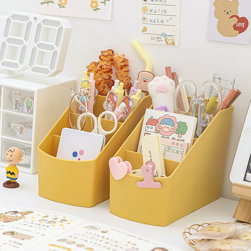 

Korean Desktop Storage Box Japanese Pen Holder Makeup Brush Storage Rack Eye Shadow Tape Kawaii Storage Box Organizer Desk