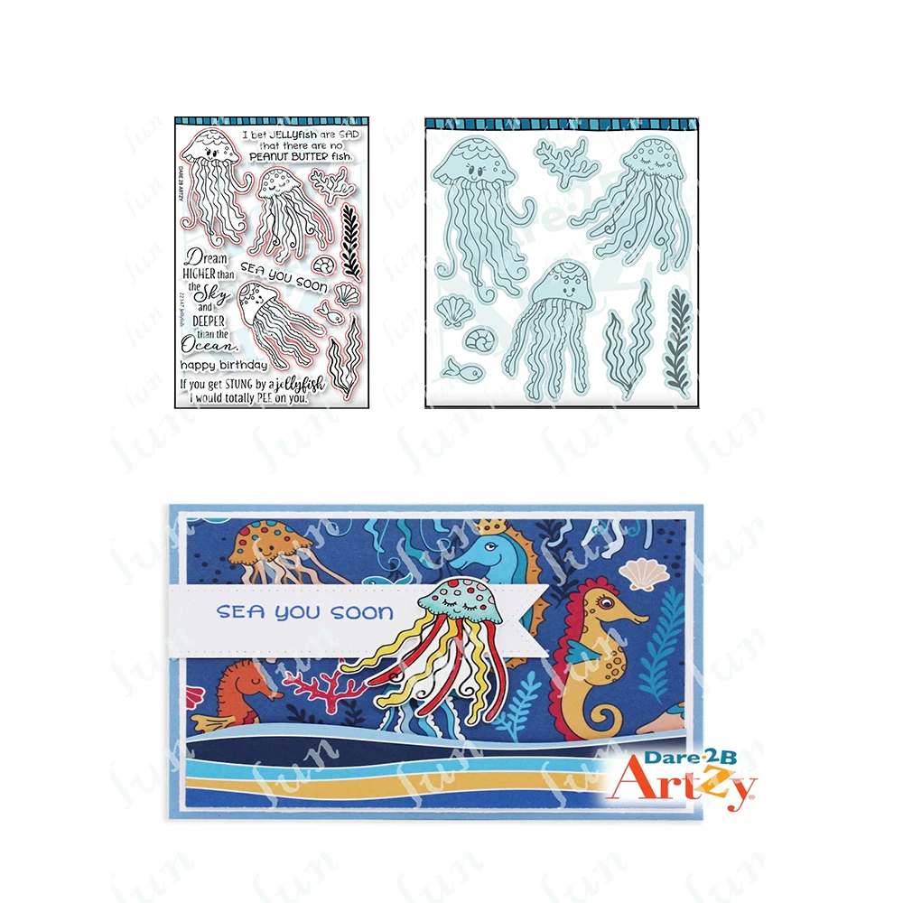 

2022 NEW Metal Cutting Dies Clear Stamps Set Reusable Paper Craft Kids Fun DIY Jellyfish Drawing Scrapbooking Coloring Stencils