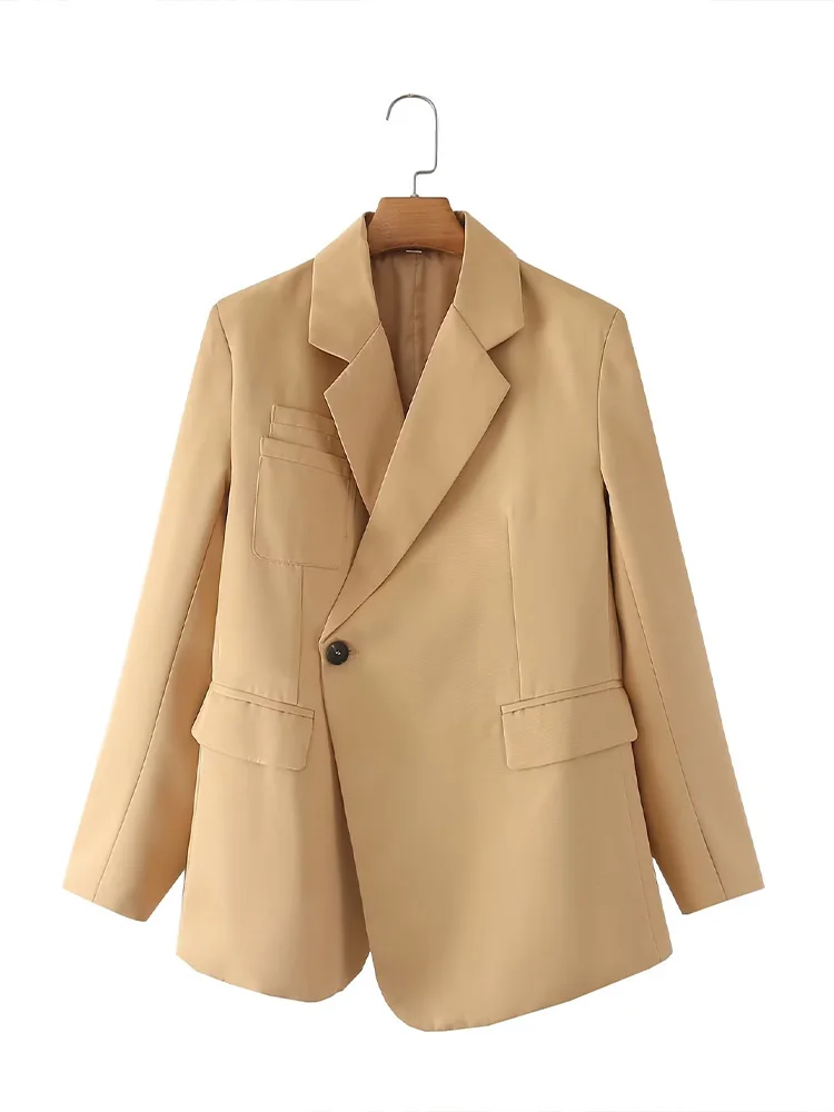 

ZAA Fall 2022 New Ladies Fashion Retro Casual Lapel Single Button Clamshell Pocket Decoration Chic Long Sleeve Suit Jacket