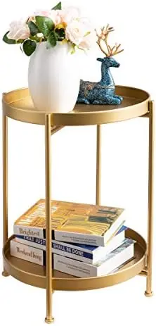 

Round Metal End Side Table, Accent Anti-Rust Waterproof Simplistic Sofa Table, Modern Tray Outdoor&Indoor Folding Coffee Tab