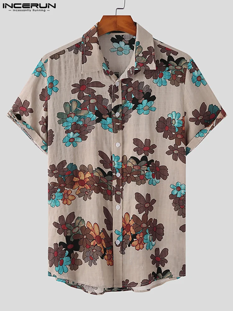 INCERUN Tops 2022 New Men's Short Sleeve Printed Shirts Fashion Male Button Up Summer Casual Holiday Vacation Lapel Shirts S-5XL