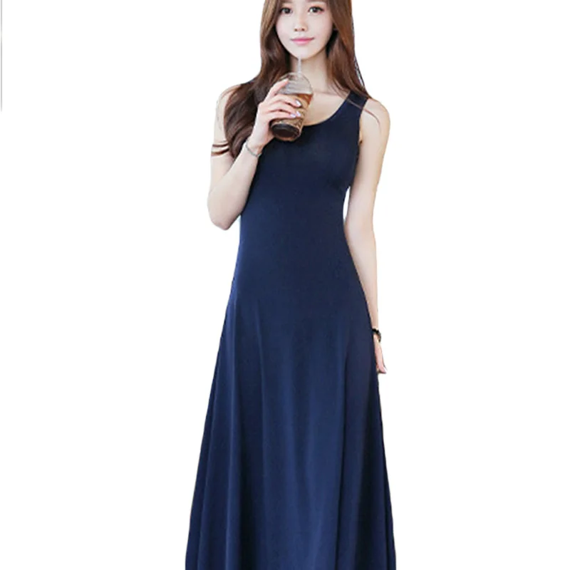 

Casual Modal Long Dress European Summer Women Home Gown Female O-neck Bohemia Grand Party Beach Maxi Dress