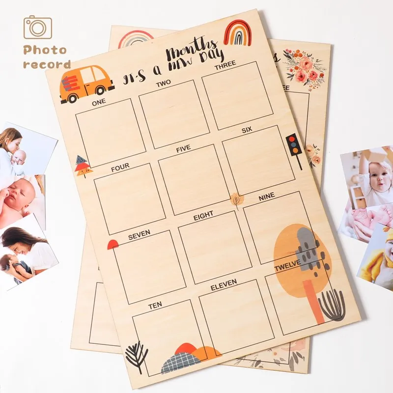 

1 Set Baby Milestone Cards Wooden Photo Board Newborn Birth Monthly Recording Photo Cards Kids Growth Album Souvenir Props