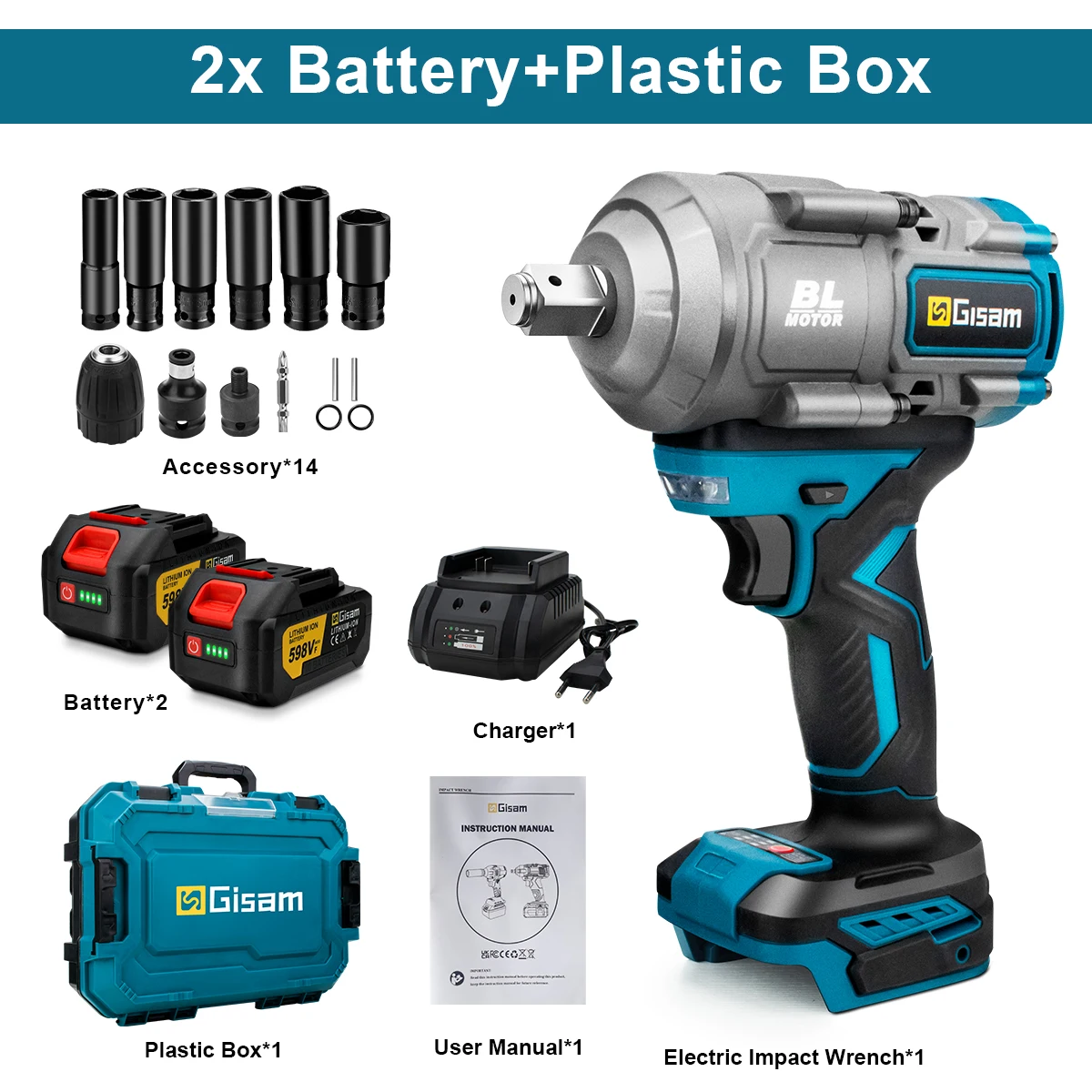

Gisam 2000N.M аккумуляторный ударный гайковерт 1/2 дюйма для Makita 18 В