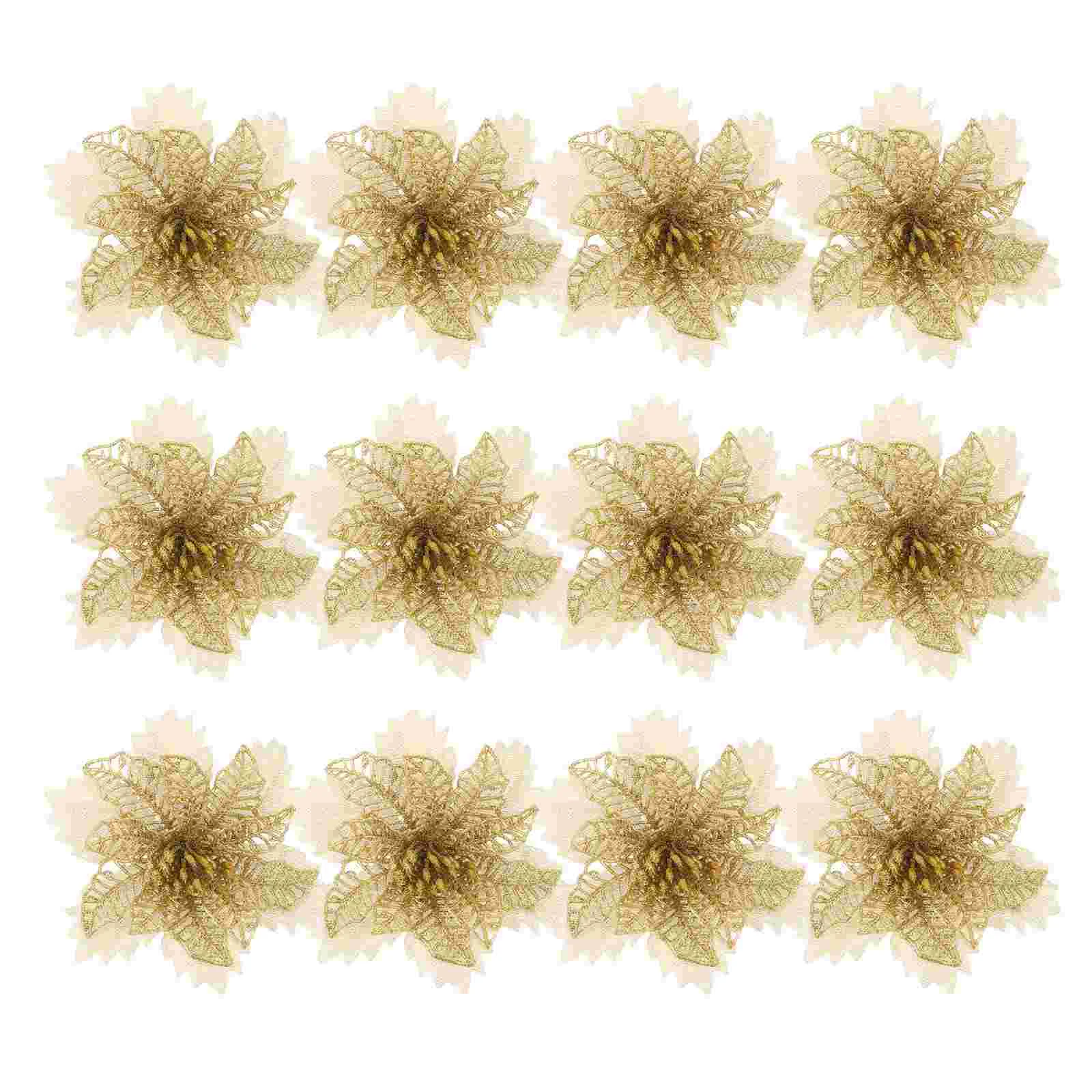 

Poinsettia Christmas Artificial Flower Fakeflowers Garland Wreath Plantsrose Gold Glitter