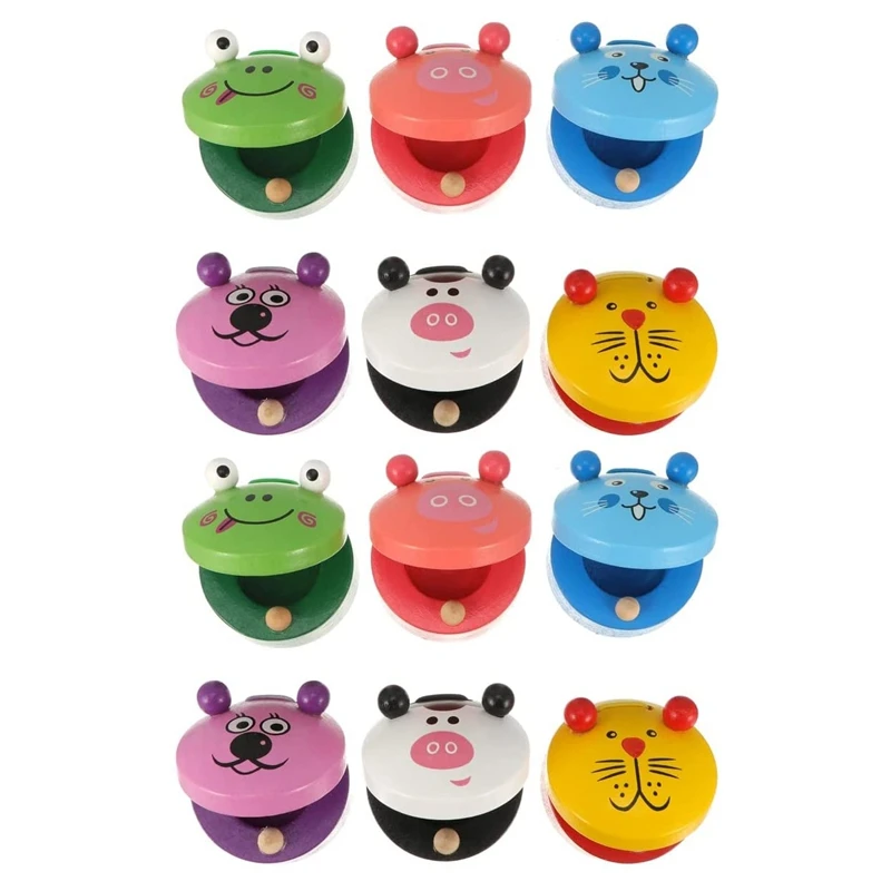 

12 Pcs Musical Castanets Instrument Wooden Finger Castanets Percussion Rhythm Music Musical Instrument For Kids Adults