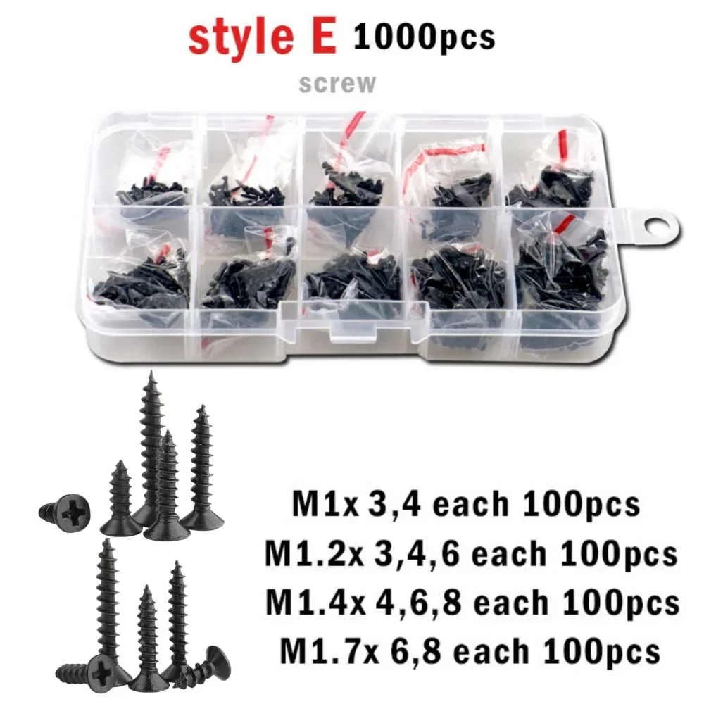 

2010-460 шт. M1 M1.2 M1.4 M1.7 M2 M3 M4 черные крестообразные саморезы с потайной головкой набор винтов по дереву