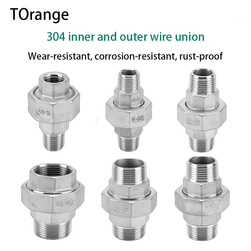 

304 Stainless Steel Flat Union, Double Inner and Outer Threaded Buckle Threaded Water Pipe Straight