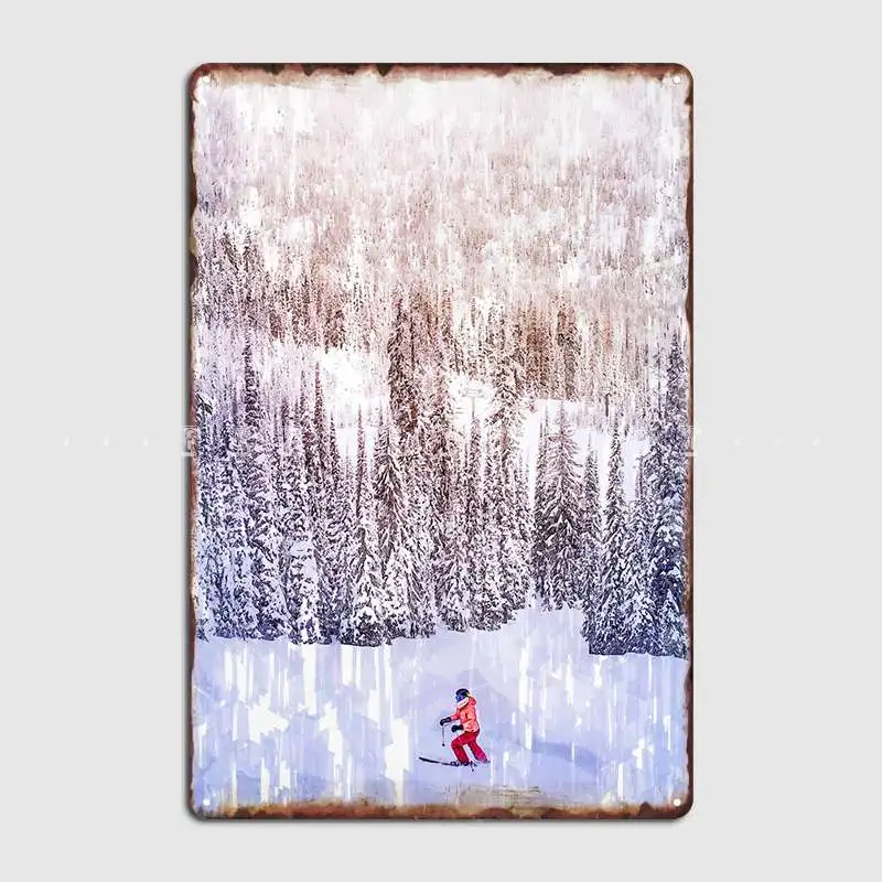 

Skiing White Snow Forest Metal Sign Bar Cave Wall Decor Club Home Printing Tin Sign Poster
