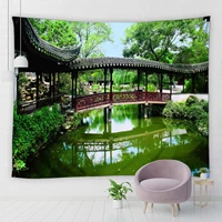 chinese garden landscape tapestry hanging wall gallery lake pavilion plant gloral home living room yard decorative wall tapestry