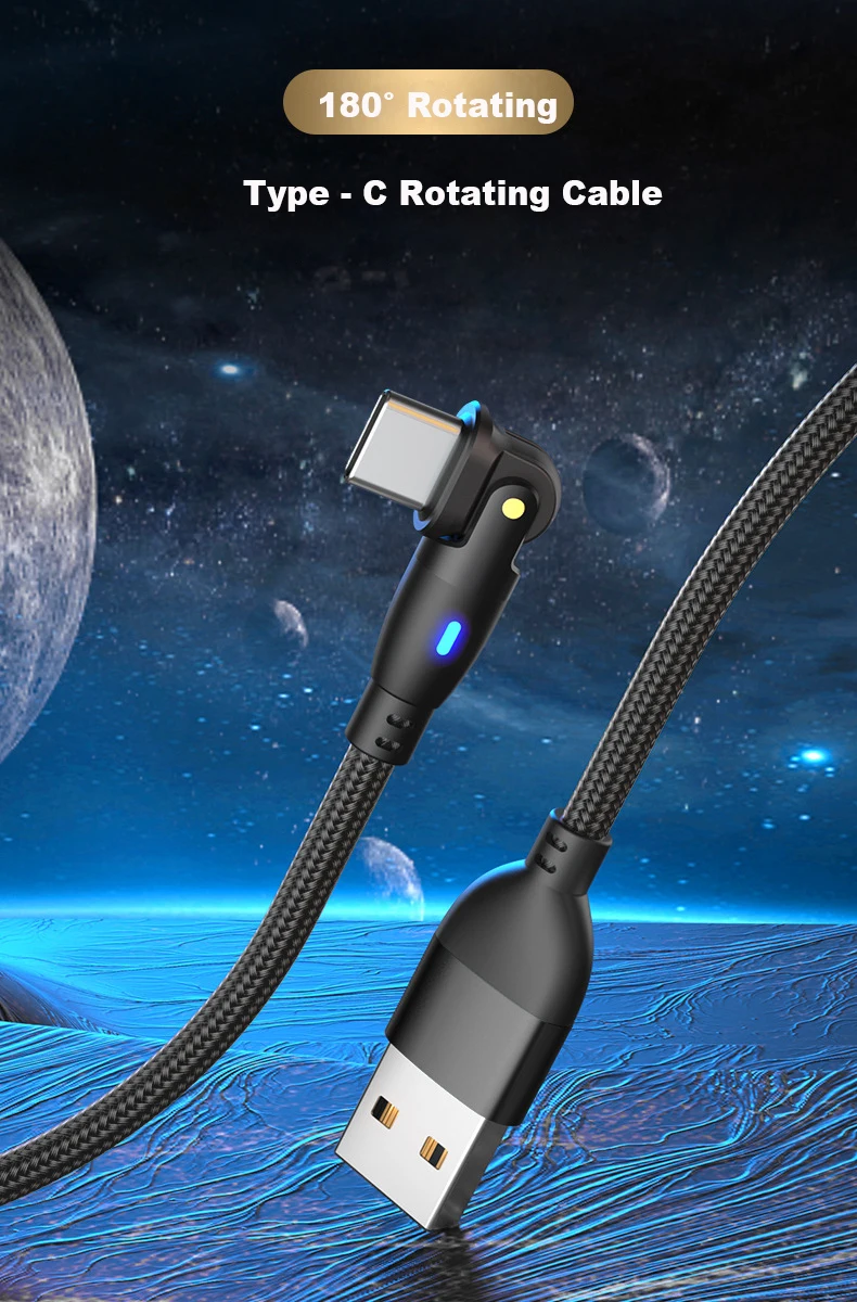 180 ° Вращающийся Кабель Для Быстрой Зарядки QC3.0 5A Передачи Данных Type-C
